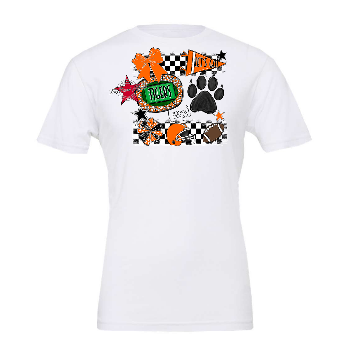 Tigers Checkers Mascot Spirit Design w Paw-Orange