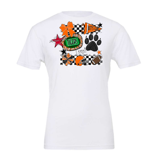 Tigers Checkers Mascot Spirit Design w Paw-Orange