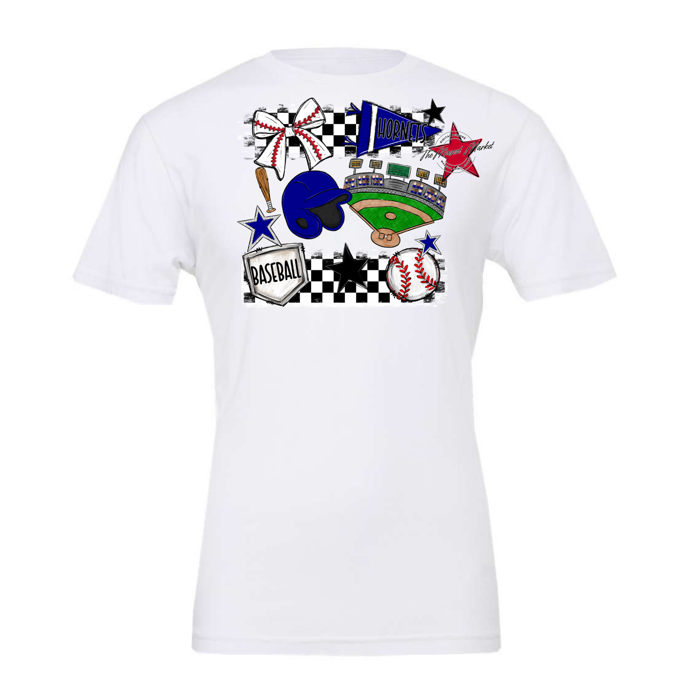 Hornets Checkers Baseball Spirit Design-Blue