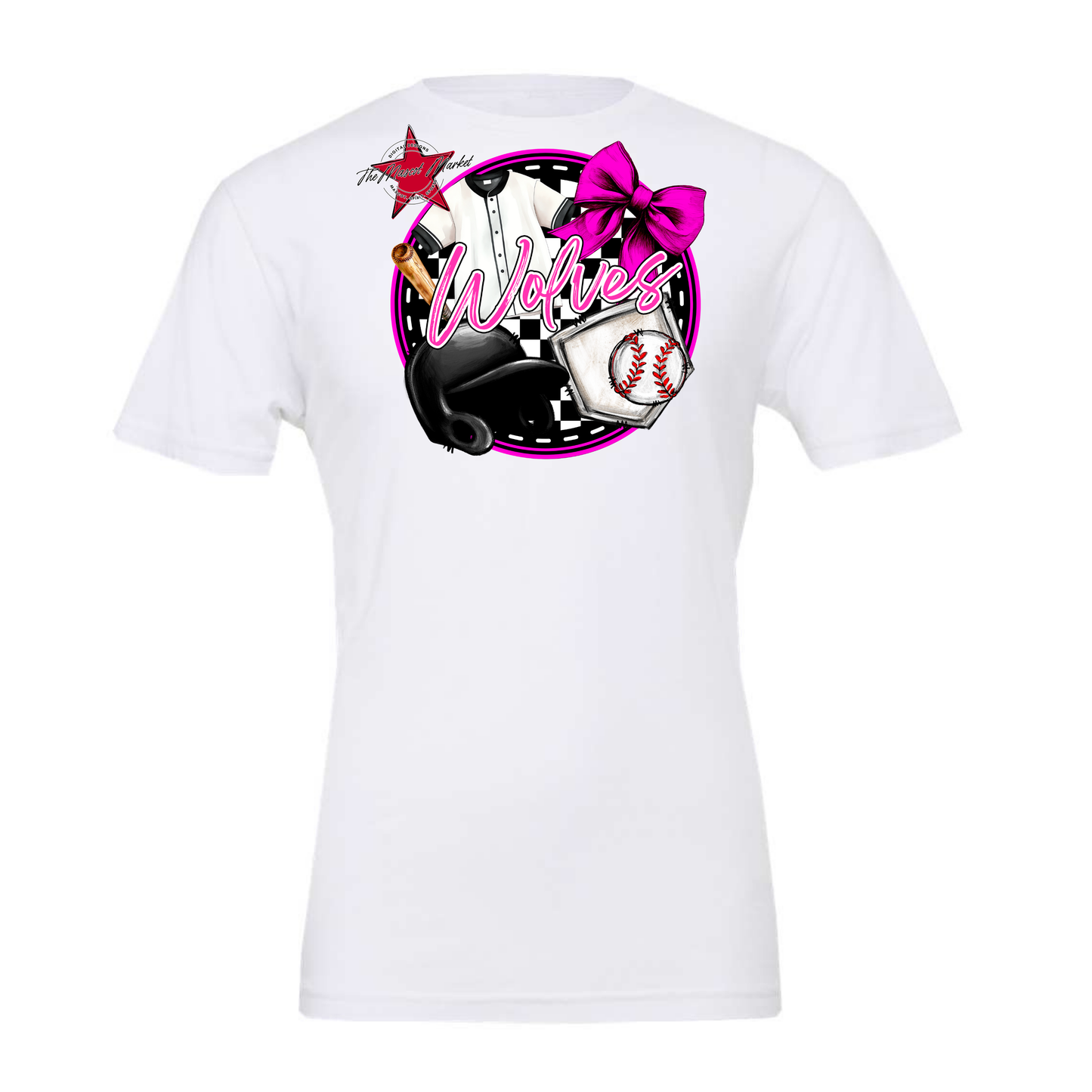 Wolves Circle Baseball Design-Pink