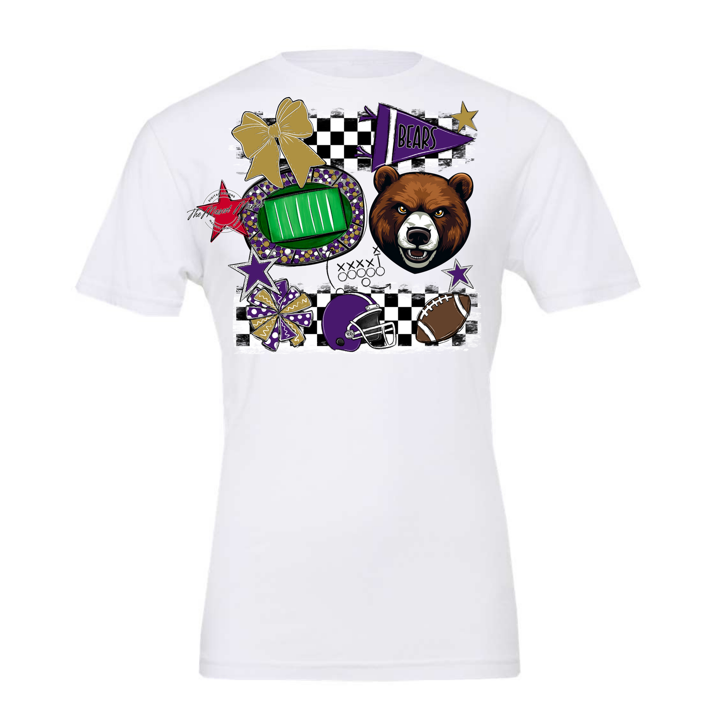 Bears Checker Mascot Spirit Design-Purple-Gold