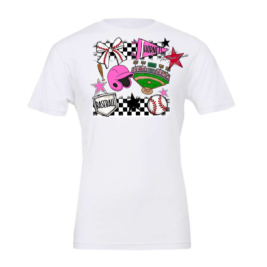 Hornets Checkers Baseball Spirit Design-Baby Pink