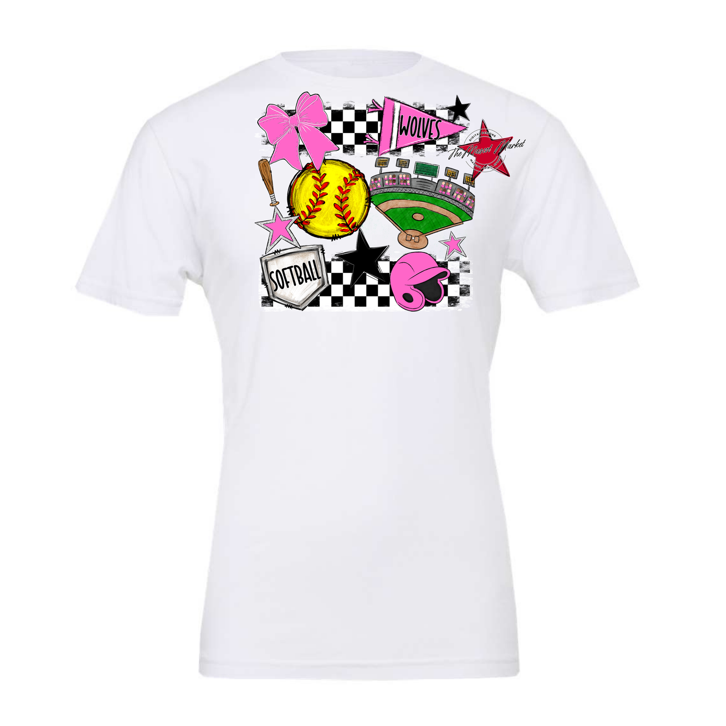 Wolves Checkers Softball Spirit Design-Baby Pink