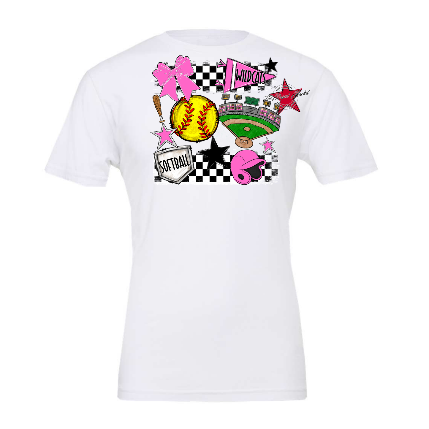 Wildcats Checkers Softball Spirit Design-Baby Pink