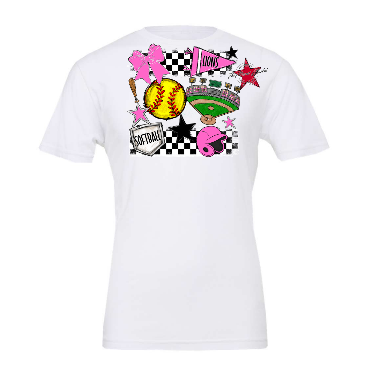 Lions Checkers Softball Spirit Design-Baby Pink