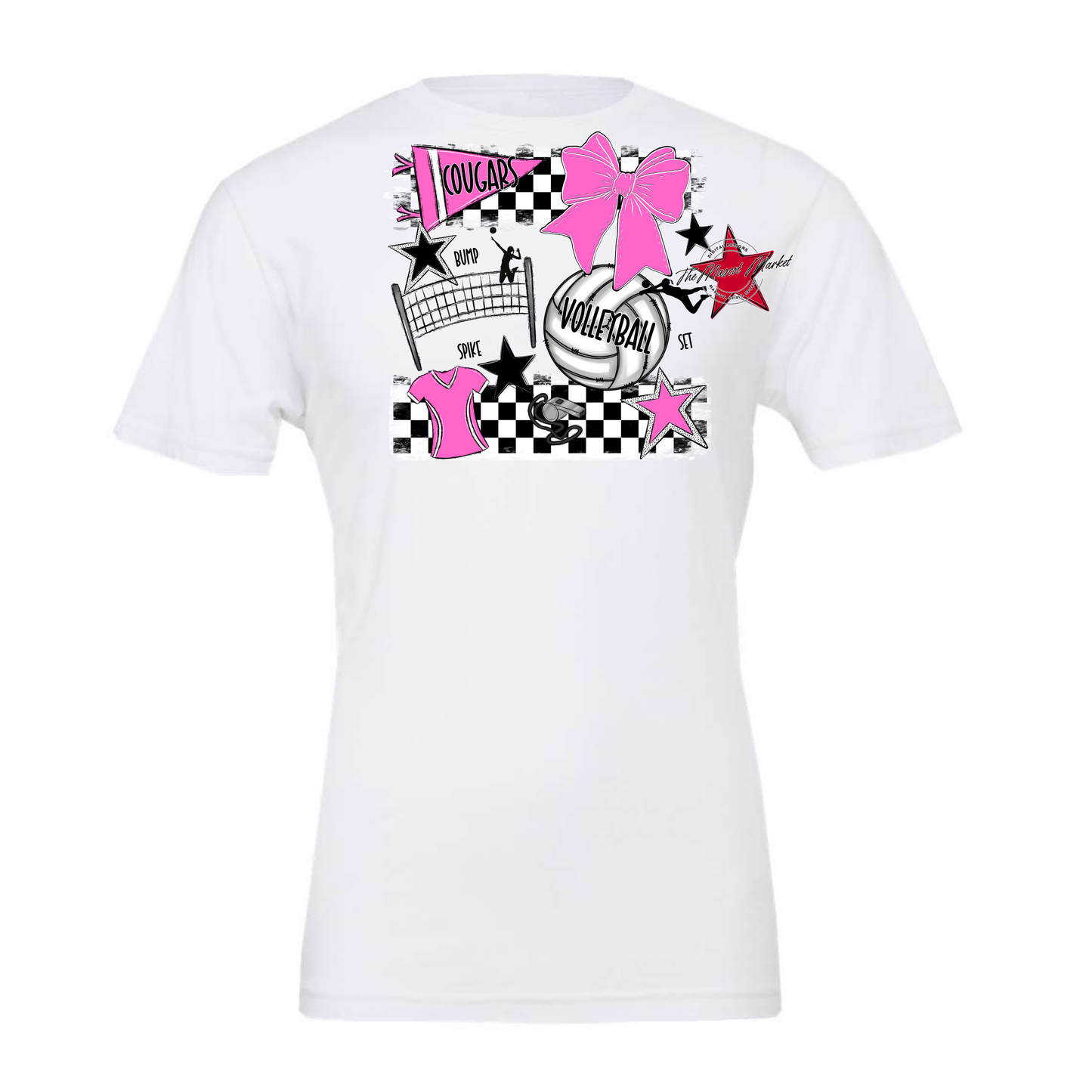 Cougars Checkers Volleyball Spirit Design-Baby Pink