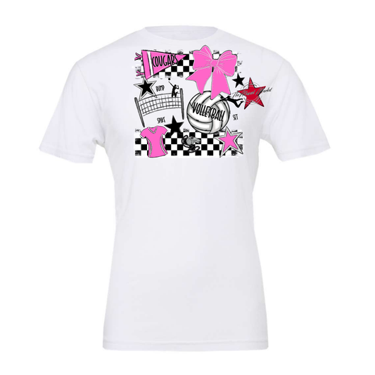 Cougars Checkers Volleyball Spirit Design-Baby Pink