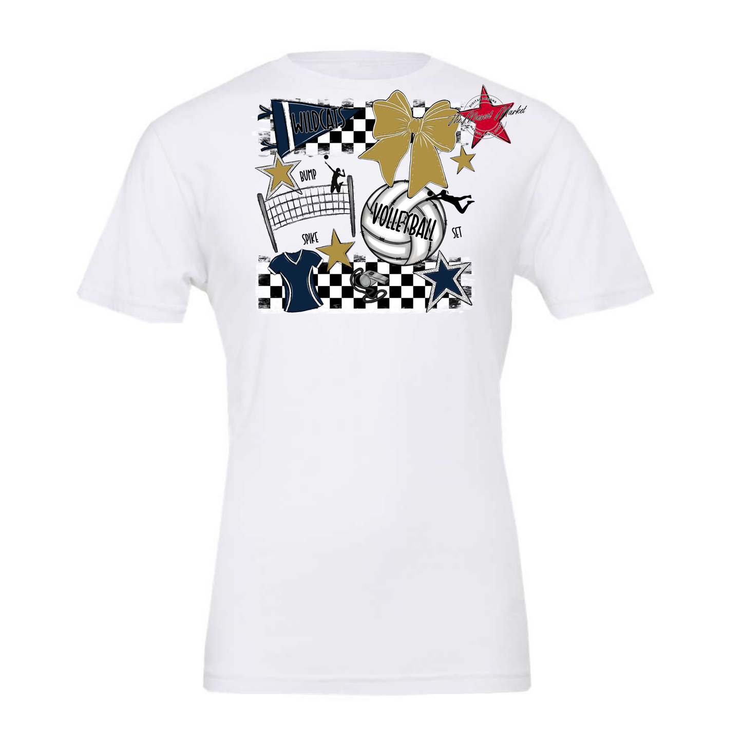 Wildcats Checkers Volleyball Spirit Design-Navy-Gold
