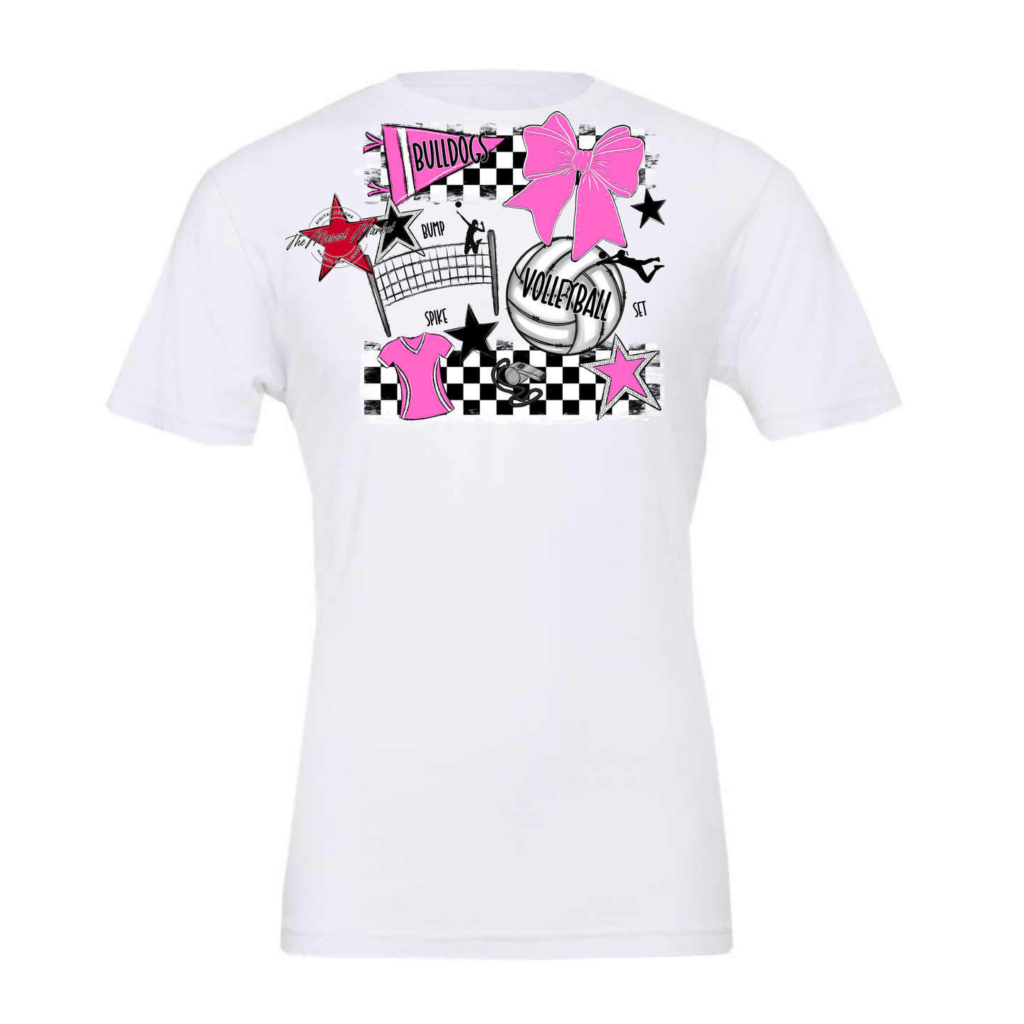 Bulldogs Checkers Volleyball Spirit Design-Baby Pink