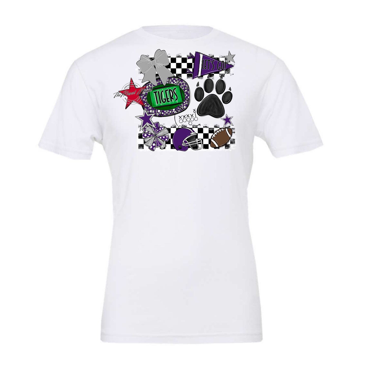 Tigers Checkers Mascot Spirit Design w Paw-Purple-Grey