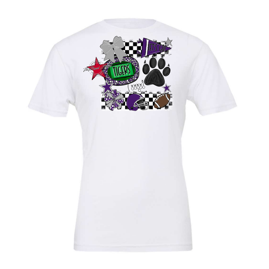 Tigers Checkers Mascot Spirit Design w Paw-Purple-Grey