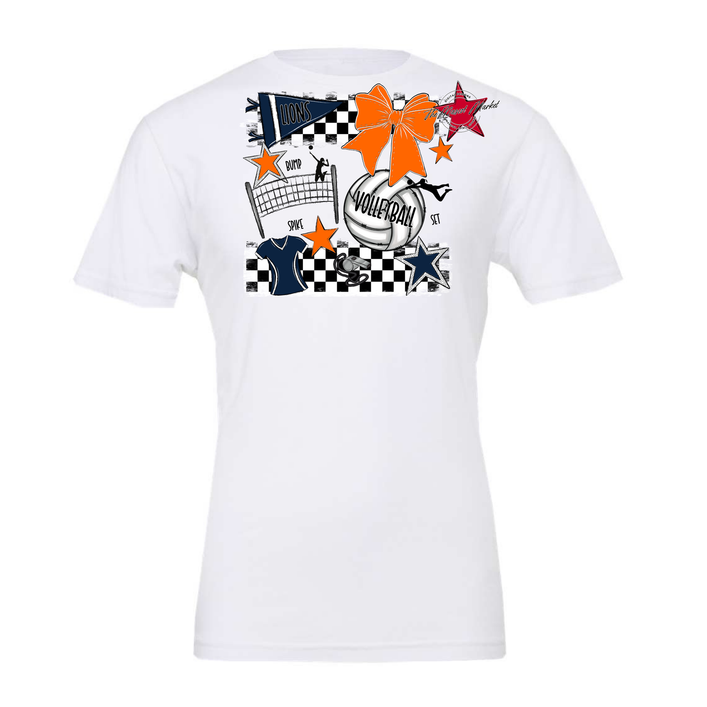 Lions Checkers Volleyball Spirit Design-Navy-Orange
