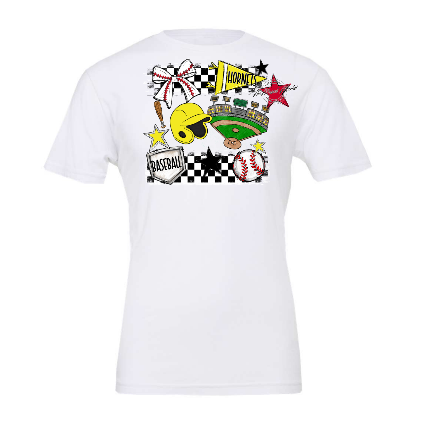 Hornets Checkers Baseball Spirit Design-Bright Yellow