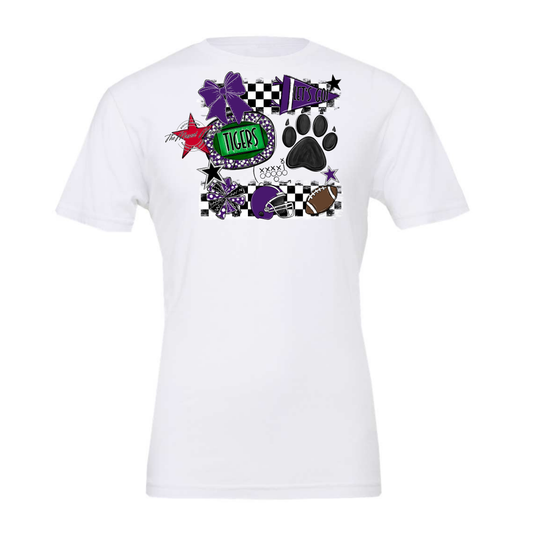 Tigers Checkers Mascot Spirit Design w Paw-Purple