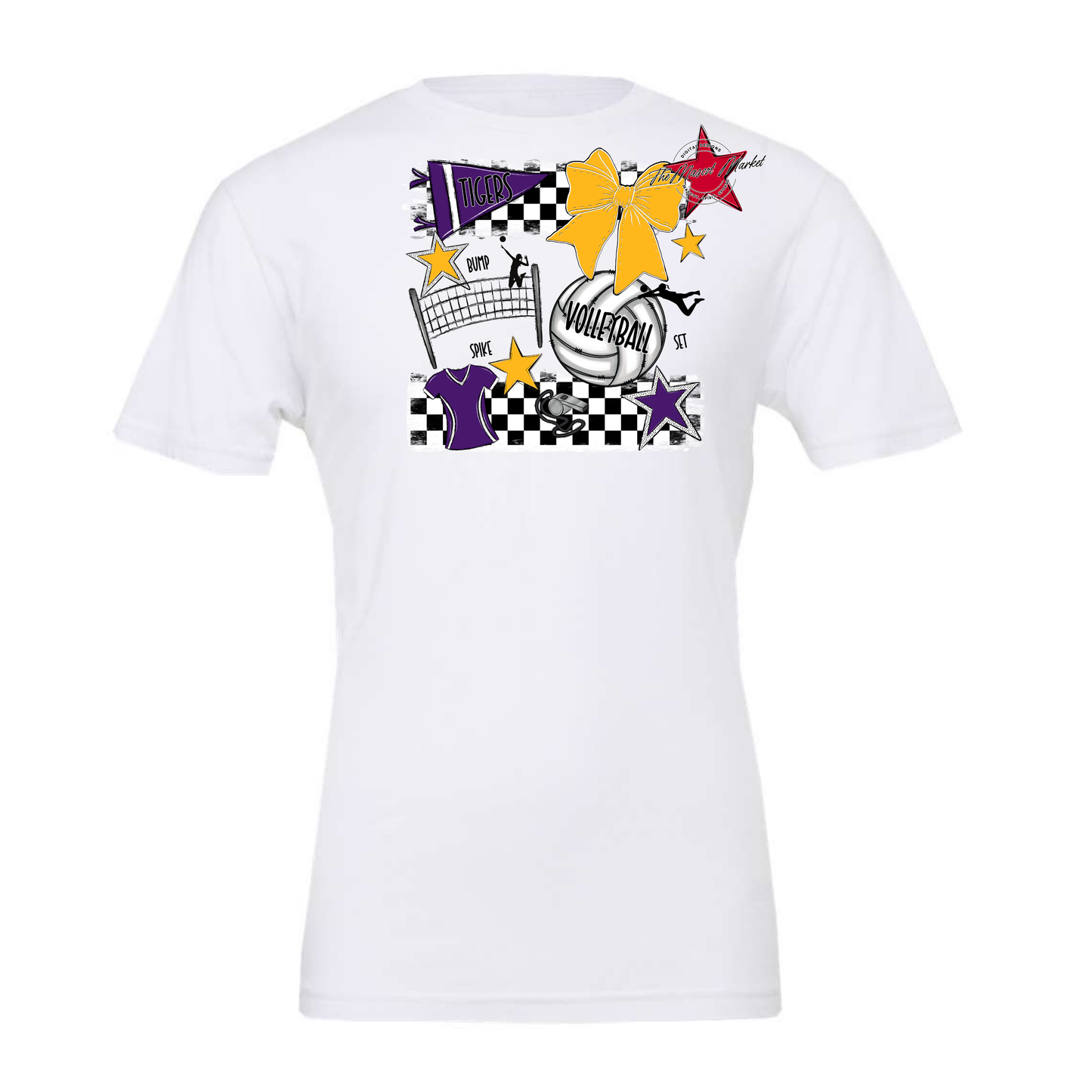 Tigers Checkers Volleyball Spirit Design-Purple-Yellow