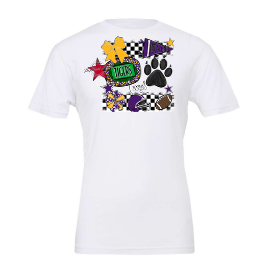 Tigers Checkers Mascot Spirit Design w Paw-Purple-Yellow