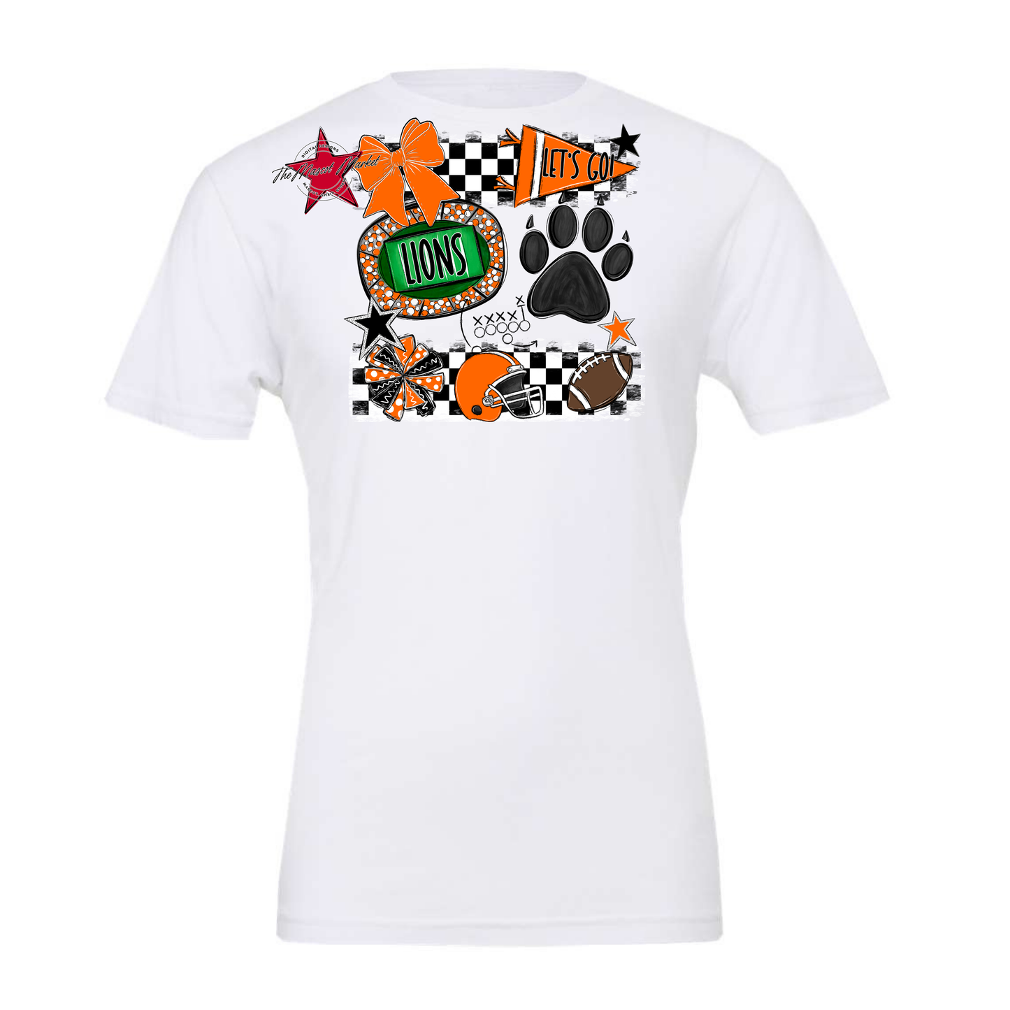 Lions Checkers Mascot Spirit Design w Paw-Orange