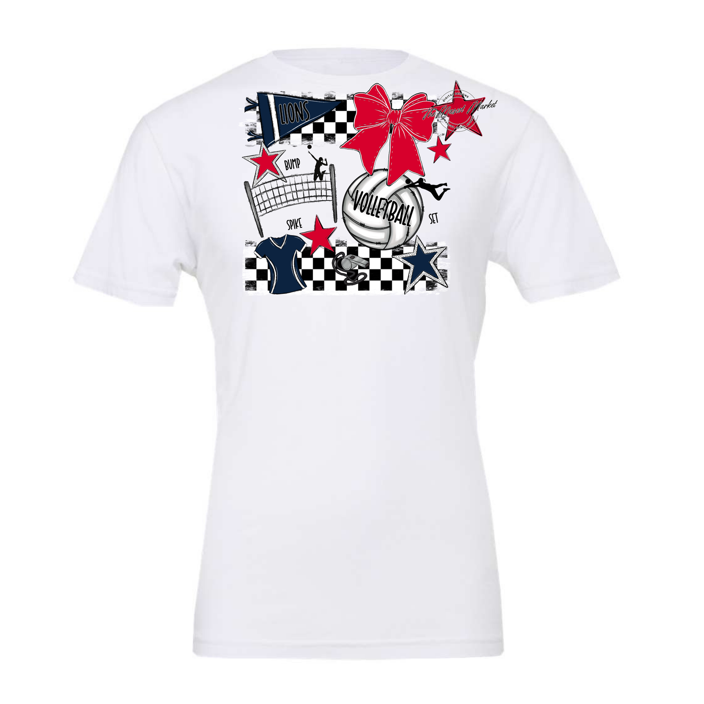 Lions Checkers Volleyball Spirit Design-Navy-Red
