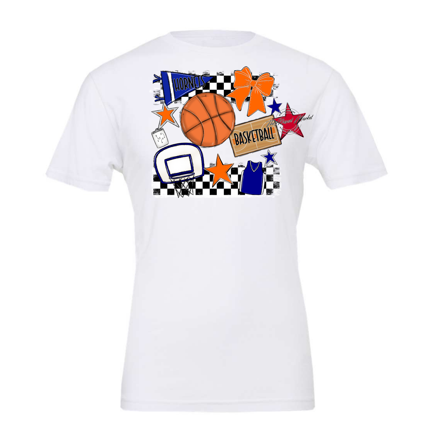 Hornets Checkers Basketball Spirit Design-Blue-Orange