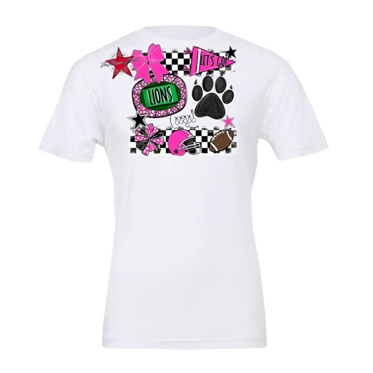 Lions Checkers Mascot Spirit Design w Paw-Pink