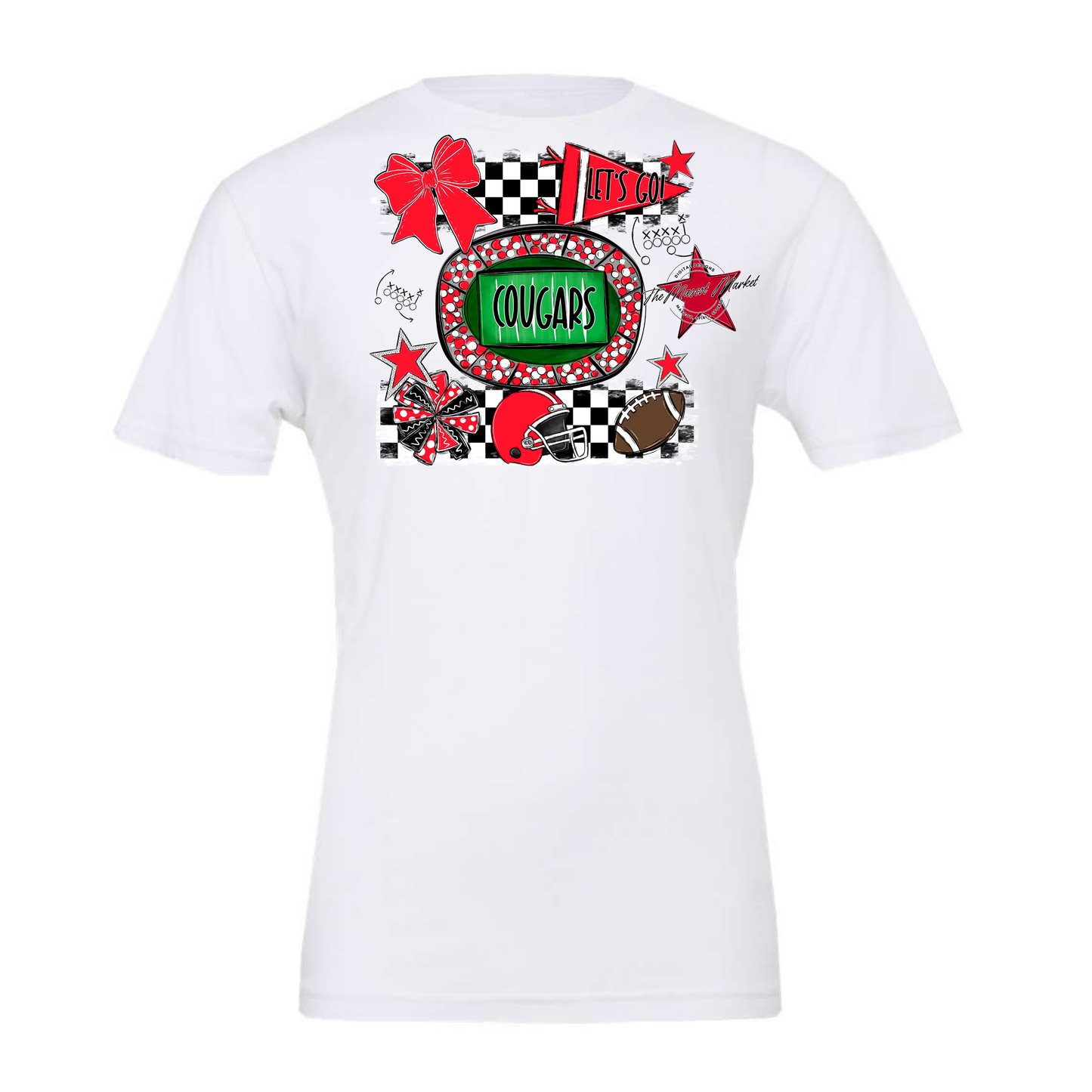 Cougars Checkers Spirit Design-Bright Red