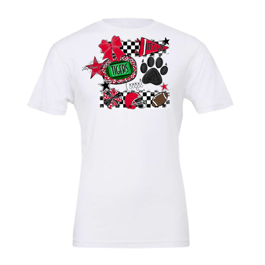Tigers Checkers Mascot Spirit Design w Paw-Red