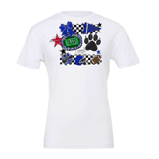 Tigers Checkers Mascot Spirit Design w Paw-Royal Blue