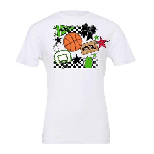 Hornets Checkers Basketball Spirit Design-Bright Green