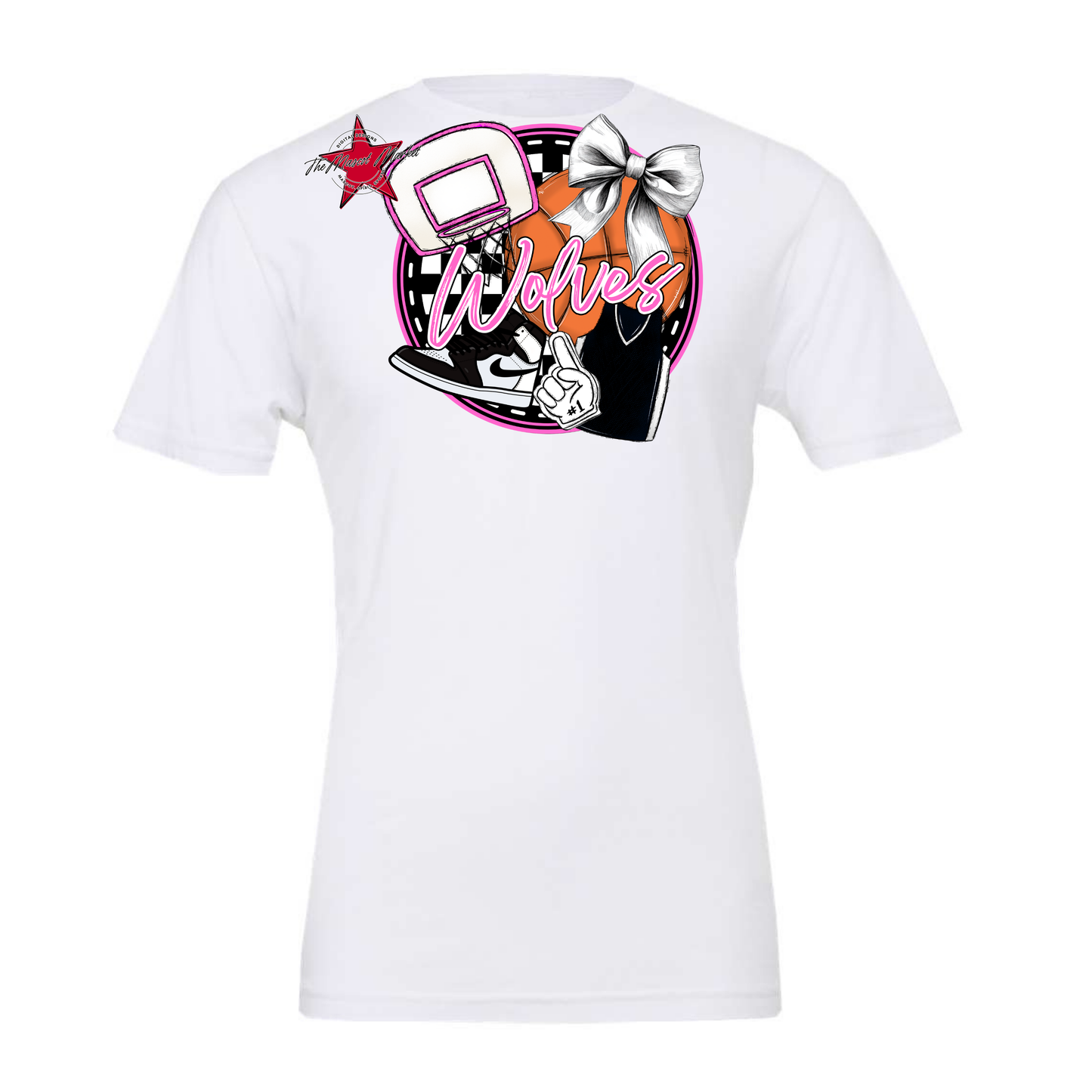 Wolves Circle Basketball Design-Baby Pink