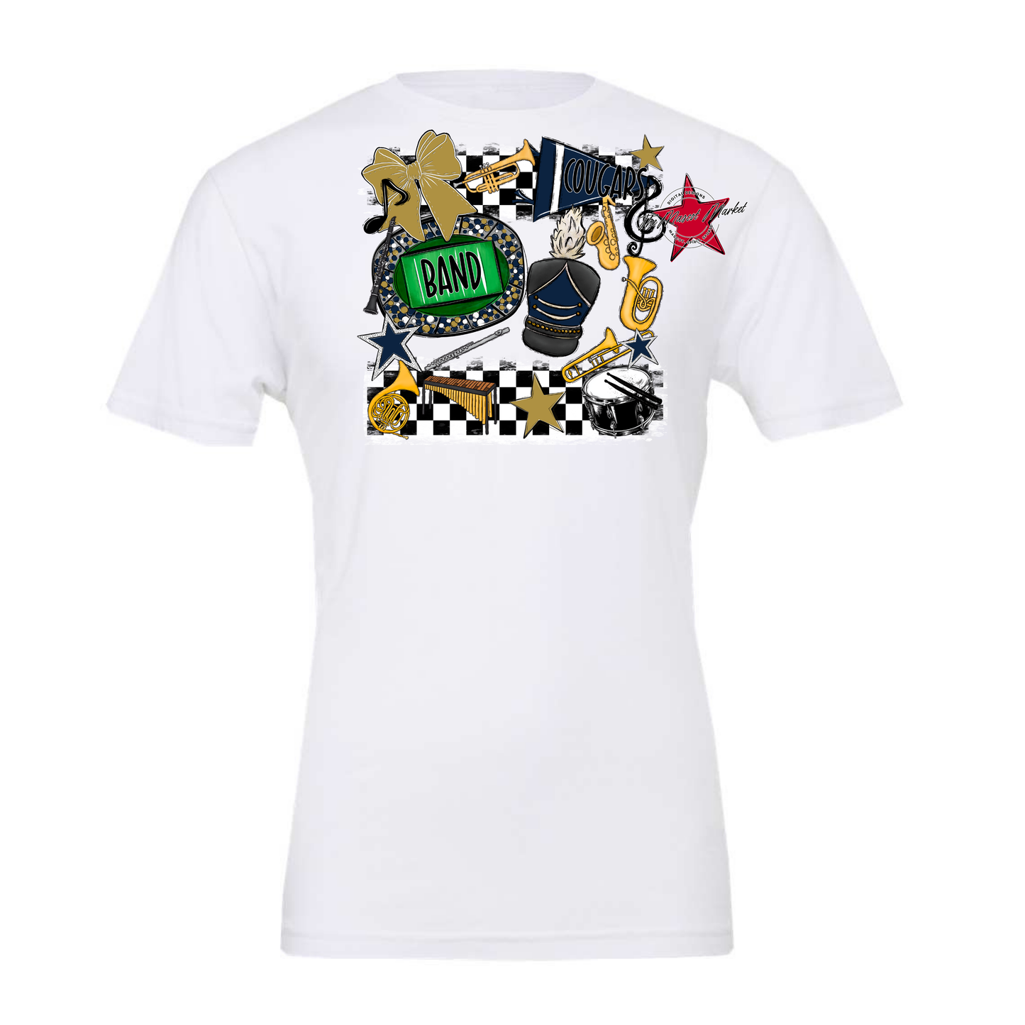 Cougars Checkers Band Spirit Design-Navy-Gold