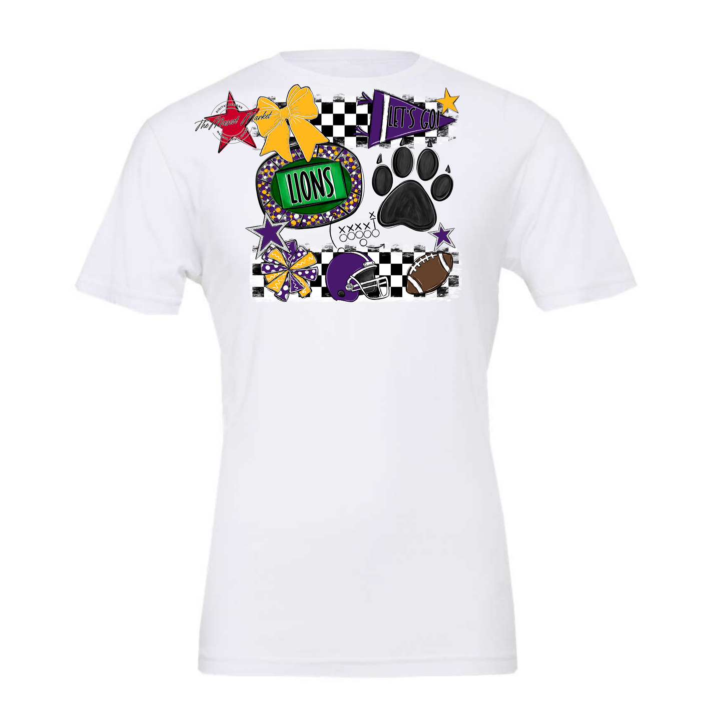 Lions Checkers Mascot Spirit Design w Paw-Purple-Yellow