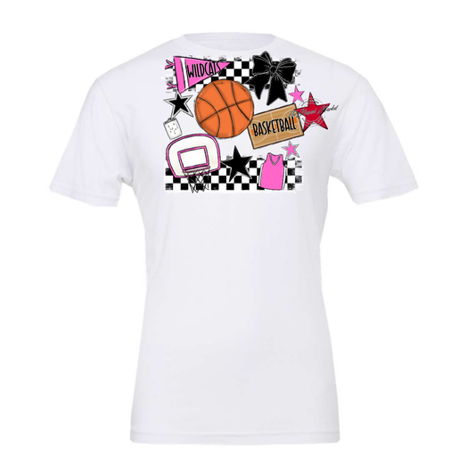 Wildcats Checkers Basketball Spirit Design-Baby Pink