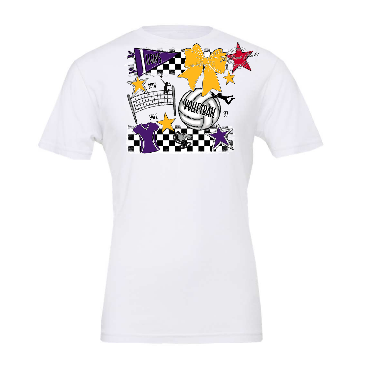 Lions Checkers Volleyball Spirit Design-Purple-Yellow