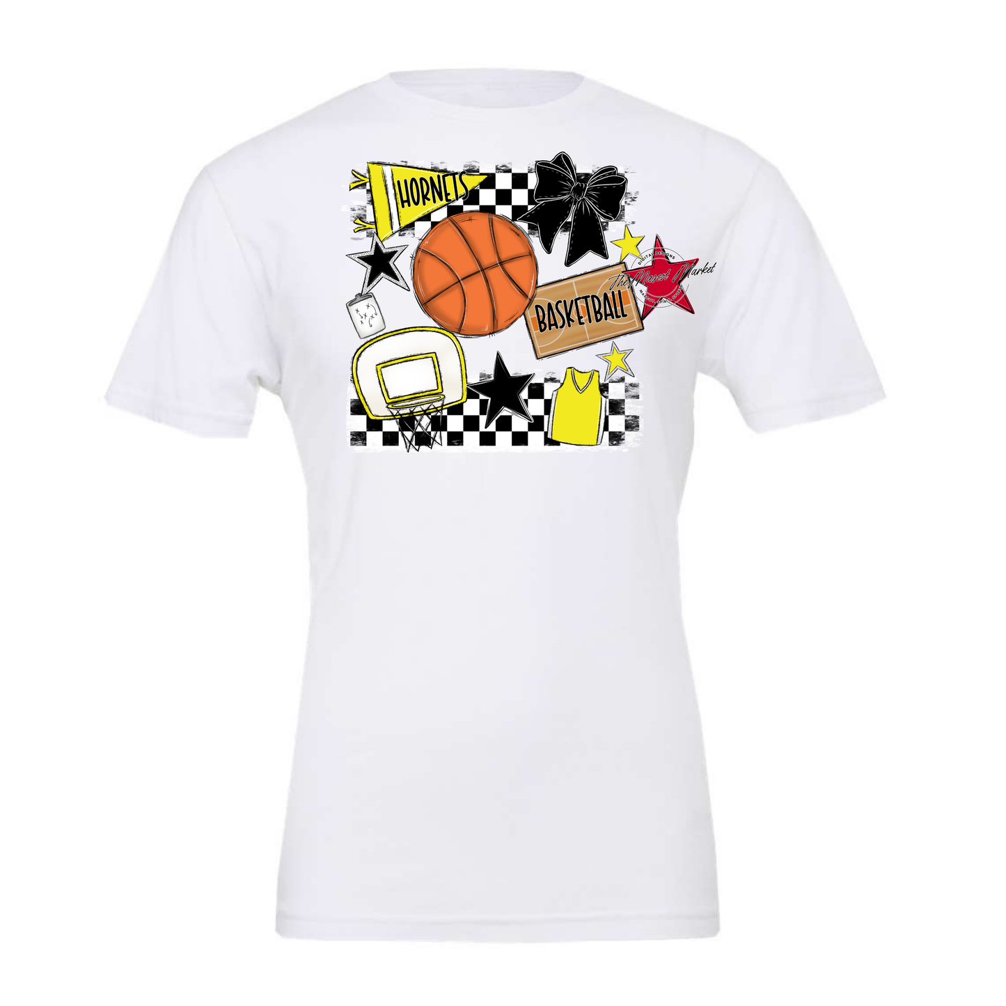 Hornets Checkers Basketball Spirit Design-Bright Yellow