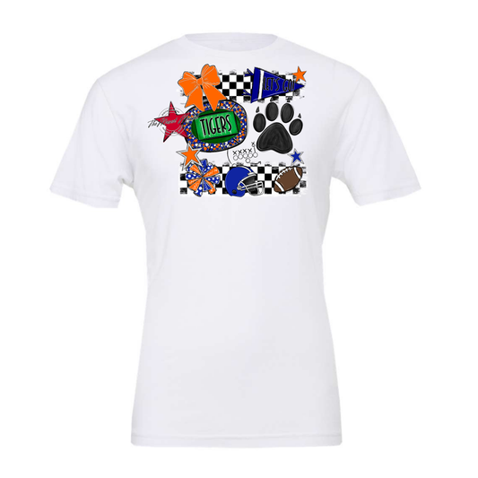 Tigers Checkers Mascot Spirit Design w Paw-Royal Blue-Orange