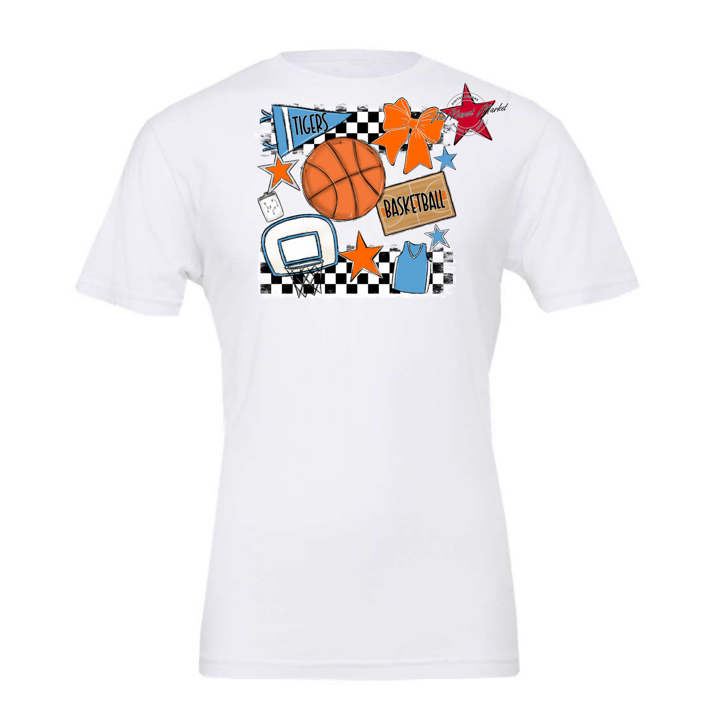 Tigers Checkers Basketball Spirit Design-Carolina Blue-Orange