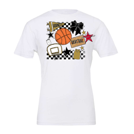 Hornets Checkers Basketball Spirit Design-Gold