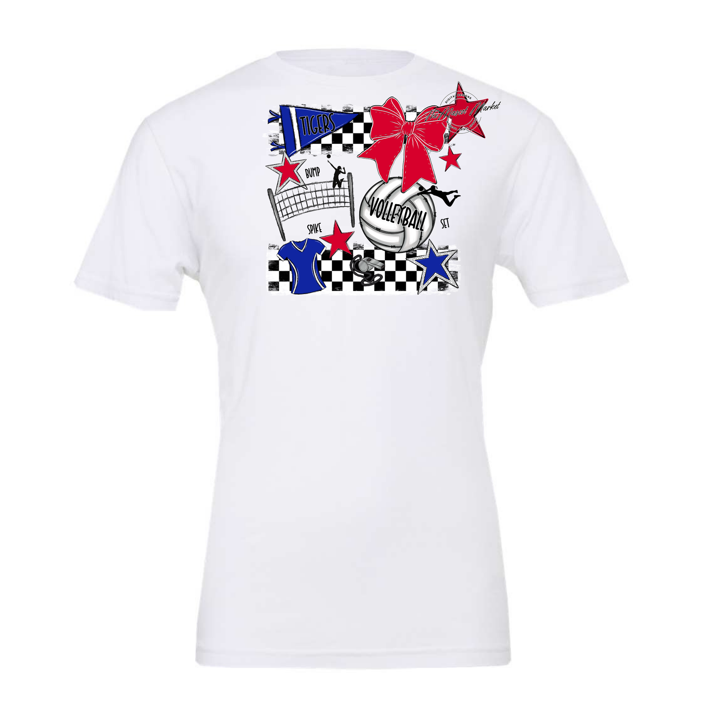Tigers Checkers Volleyball Spirit Design-Royal Blue-Red