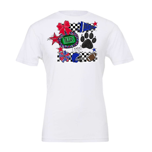 Tigers Checkers Mascot Spirit Design w Paw-Royal Blue-Red