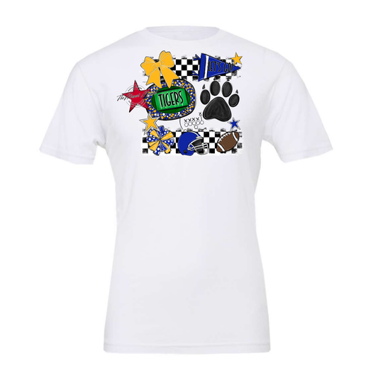 Tigers Checkers Mascot Spirit Design w Paw-Royal Blue-Yellow