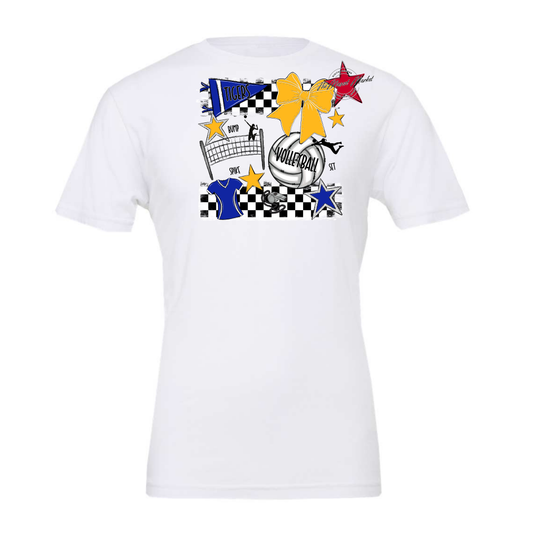 Tigers Checkers Volleyball Spirit Design-Royal Blue-Yellow