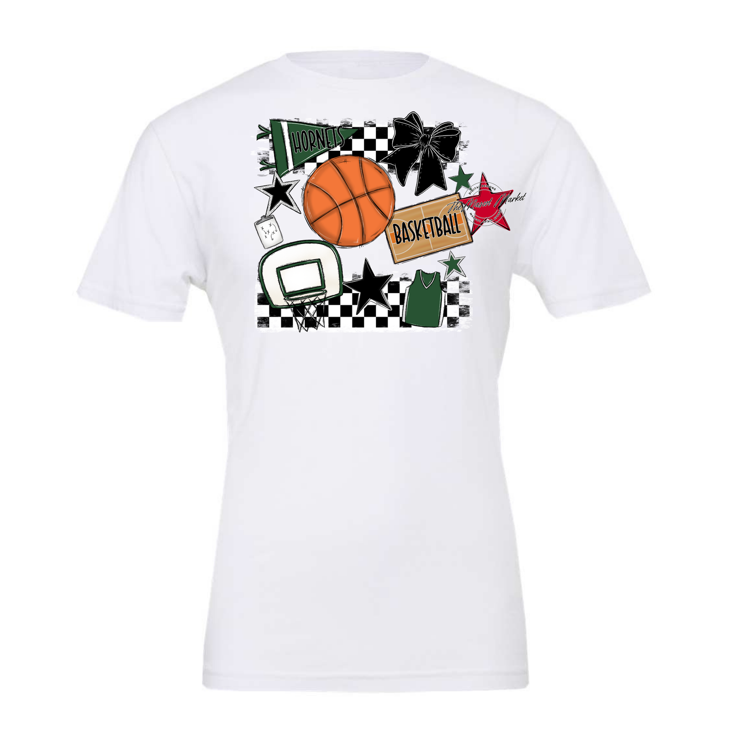 Hornets Checkers Basketball Spirit Design-Green