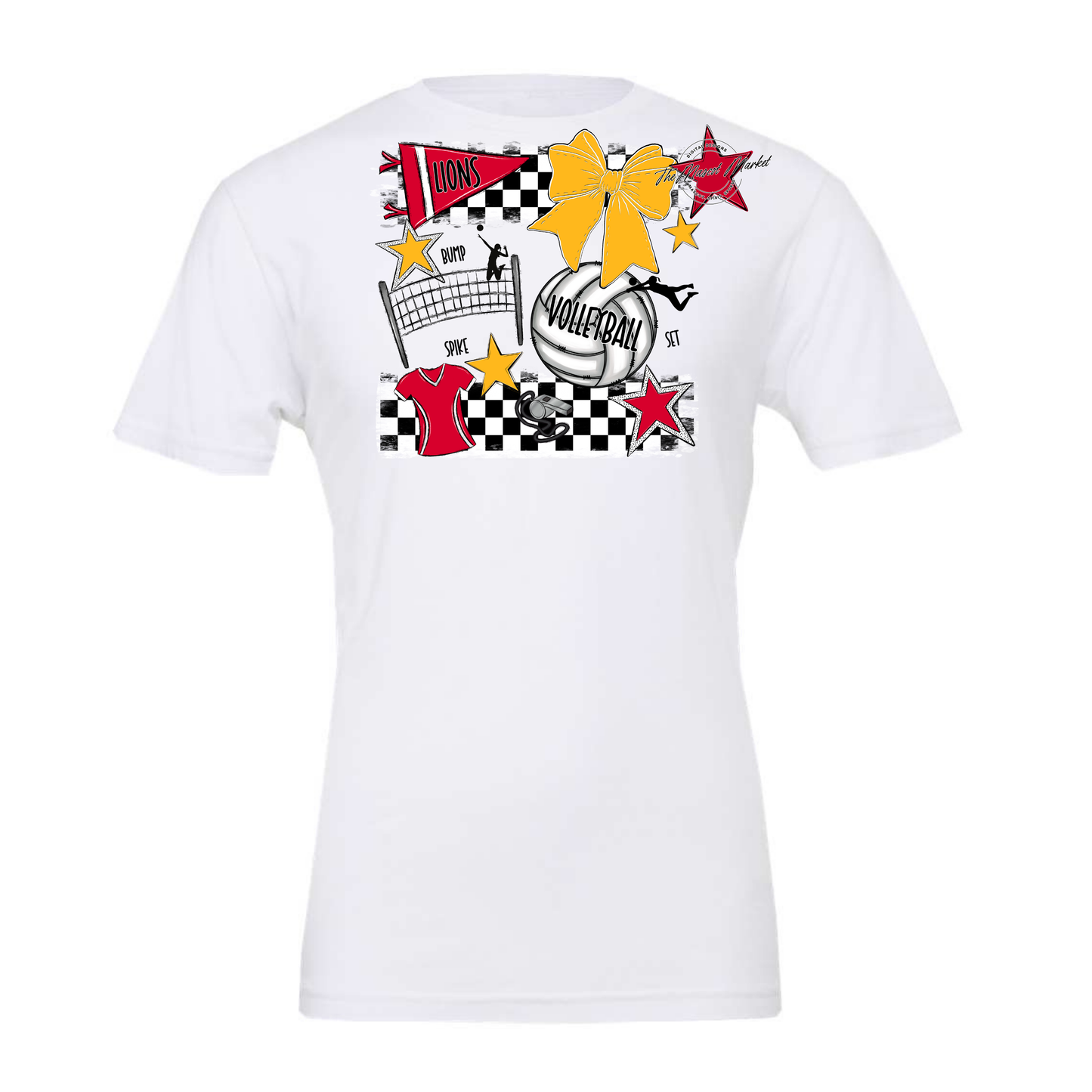 Lions Checkers Volleyball Spirit Design-Red-Yellow