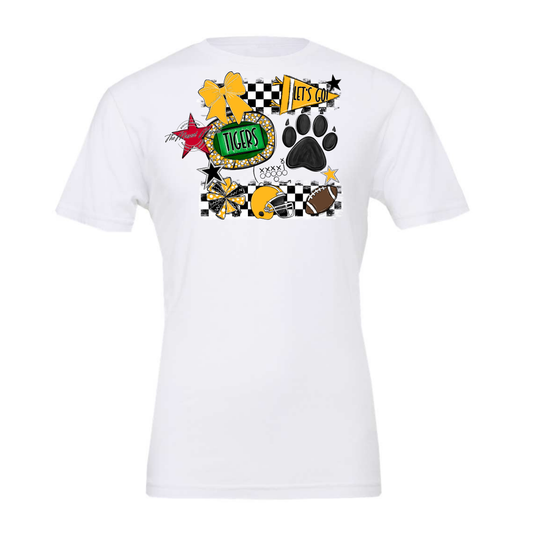 Tigers Checkers Mascot Spirit Design w Paw-Yellow