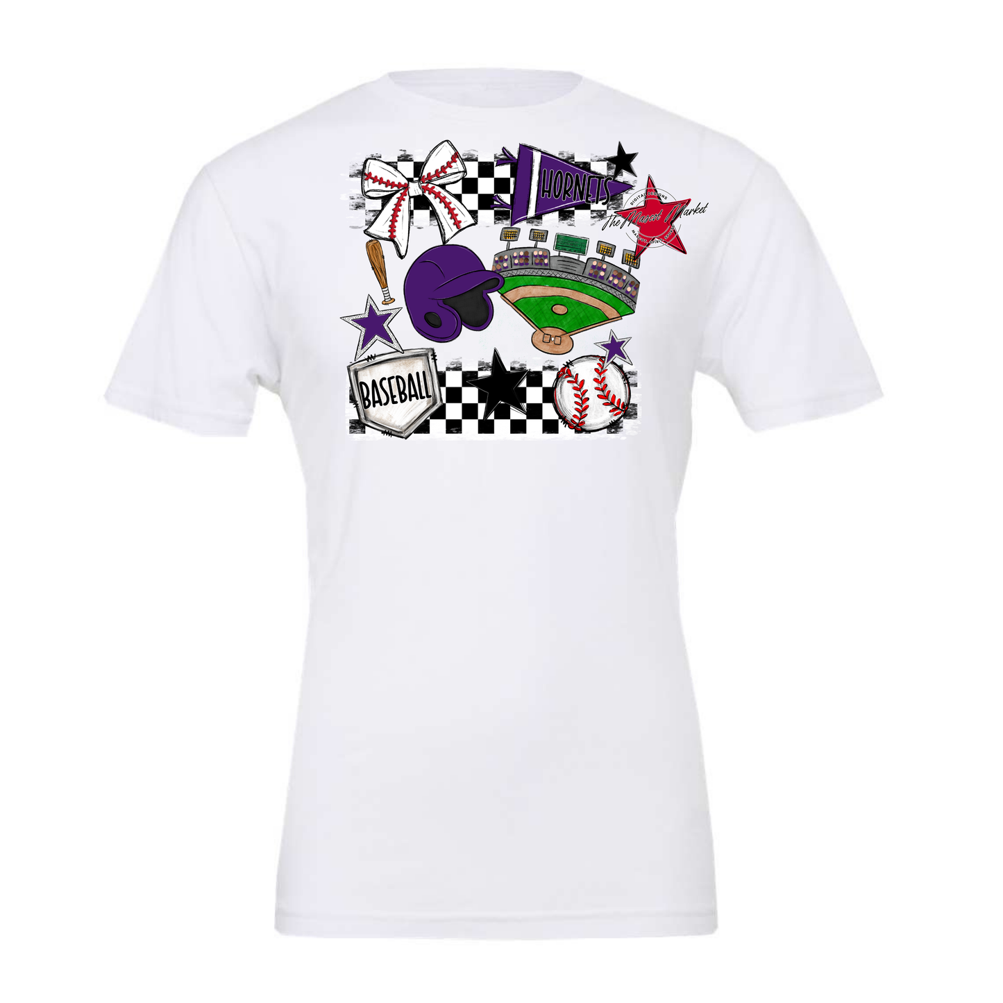 Hornets Checkers Baseball Spirit Design-Purple