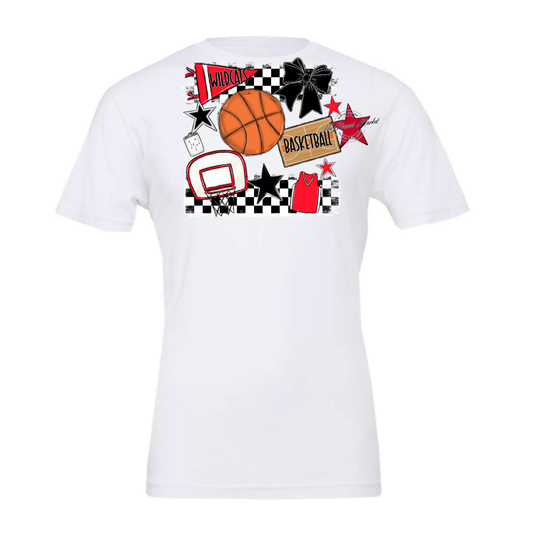 Wildcats Checkers Basketball Spirit Design-Bright Red