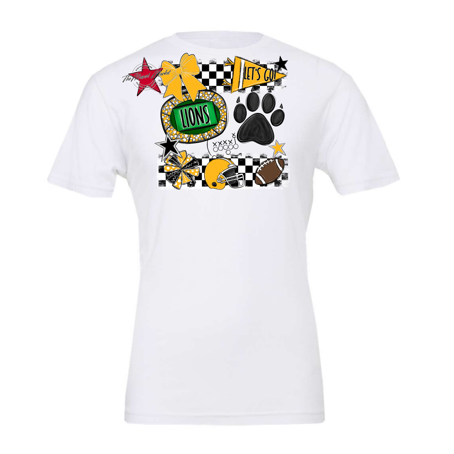 Lions Checkers Mascot Spirit Design w Paw-Yellow