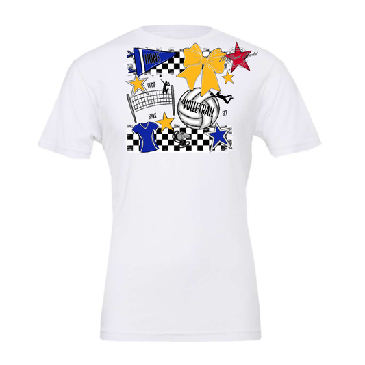 Lions Checkers Volleyball Spirit Design-Blue-Yellow