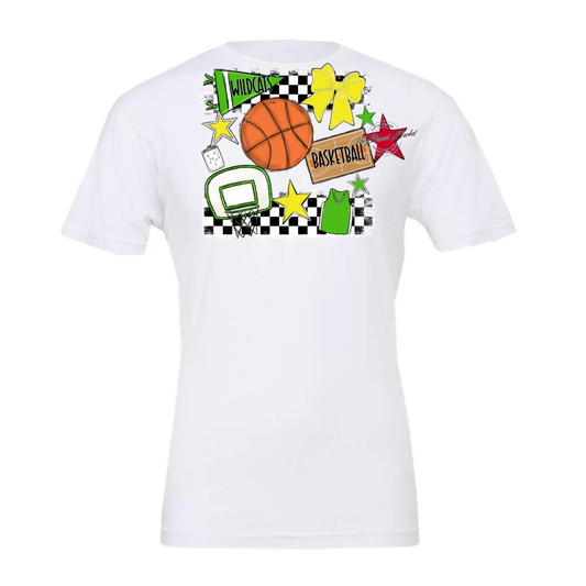 Wildcats Checkers Basketball Spirit Design-Bright Green-Bright Yellow