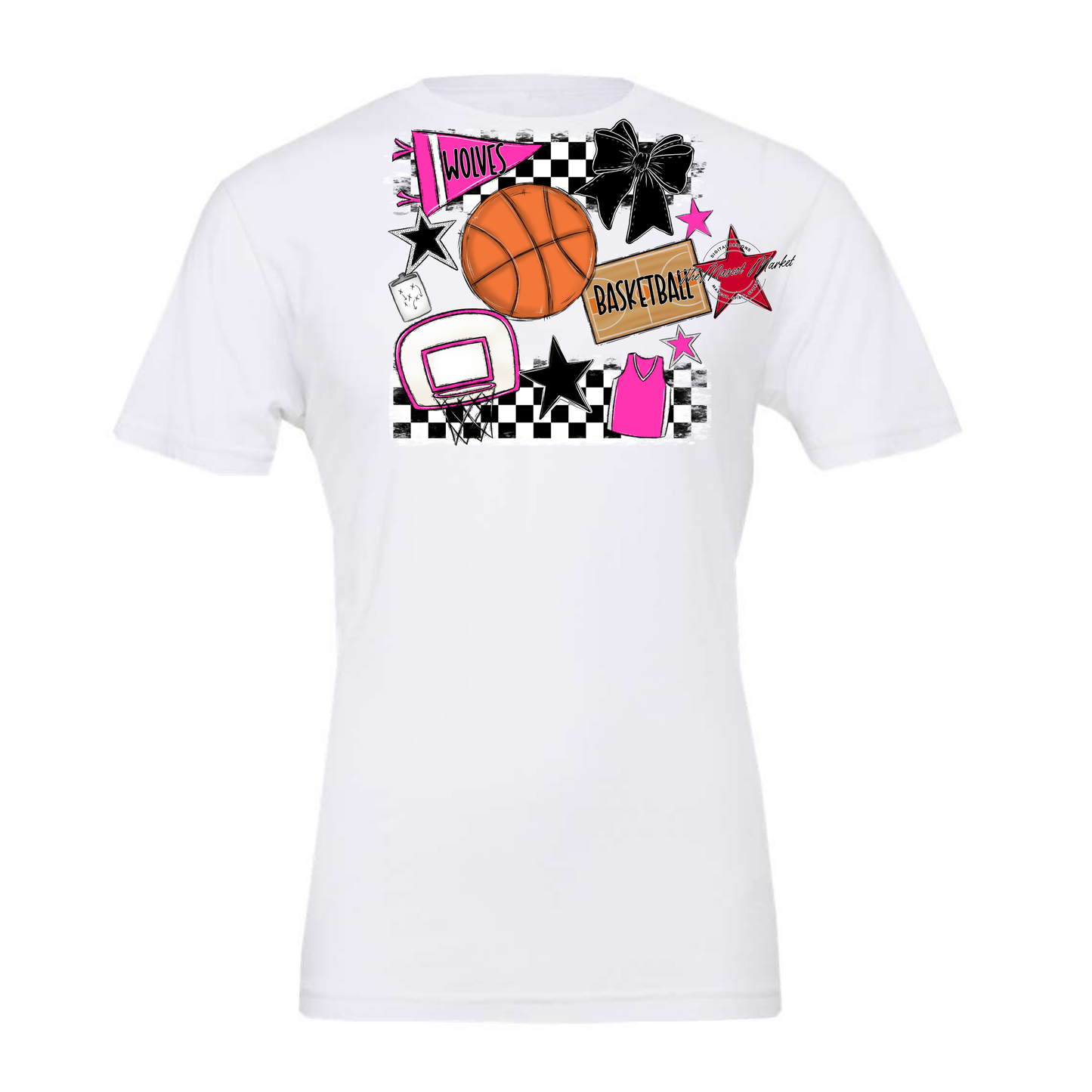 Wolves Checkers Basketball Spirit Design-Pink